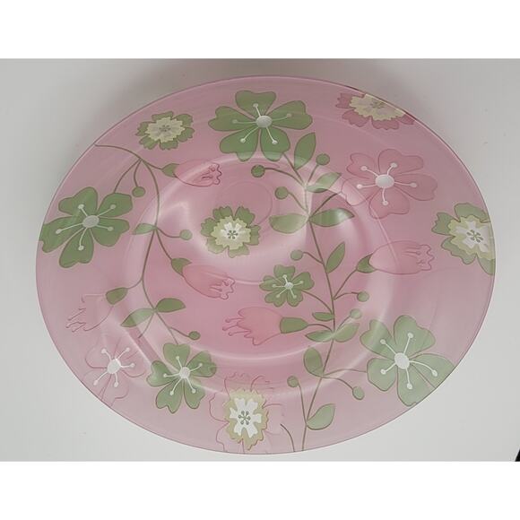 Set Of 4 Reverse Painted Glass Bowls Lovely Pink Floral Design 9 3/4” Dia. - Picture 2 of 7